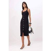WOVCOR Women's Button Detail Strappy Midi Dress with Front Split in Black | Size: 8