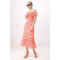 WOVCOR Women's Floral Bardot Midi Dress with Frill Hem Detail | Size: 6