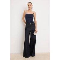 WOVCOR Women's Ruched Strappy Square Neck Slim Fit Stretch Blouse in Navy | Size: 8