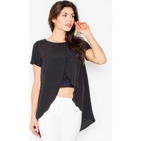 Love Lace Women's Short Sleeve Wrap Blouse with Belly Reveal in Black | Size: XL