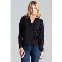 Love Lace Women's Loose Fit Tie Waist Long Sleeve Blouse Jacket in Black | Size: S/M