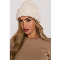Love Lace Women's Soft Ribbed Knit Warm Hat With Thick Folded Brim for Comfort in Off-White