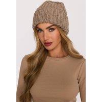 Love Lace Women's Warm Relaxed Thick Ribbed Knit Beanie Hat Folded Edge Soft Yarn in Beige