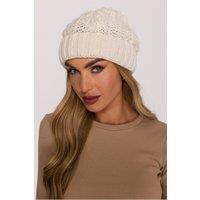 Love Lace Women's Braided Knit Warm Beanie Hat Soft Yarn Rolled Edge Cozy Winter in Beige