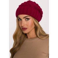 Love Lace Women's Warm Thick Braided Knit Beanie Cap with Rolled Soft Cuff Edge in Red