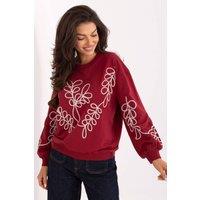 Love Lace Women's Soft Cotton Embroidered Long Sleeve Blouse in Red