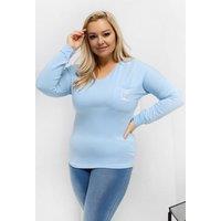 Love Lace Women's Plus Size Micro Modal V Neck Blouse with Pocket Style 223936 in Blue