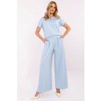 Love Lace Women's Pleated Palazzo Sweatpants High Waist Trousers in Blue