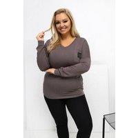 Love Lace Women's Plus Size Micro Modal V Neck Pocket Blouse in Brown