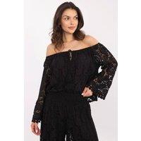 Love Lace Women's Lace Short Blouse with Spanish Neck Tie in Black