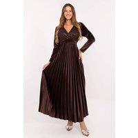 Love Lace Women's Sequin Wrap Maxi Dress with Pleated Skirt Style 220046 in Brown