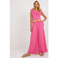 Love Lace Women's High Rise Wide Leg Trouser with Belt in Pink