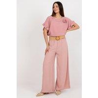 Love Lace Women's High Rise Wide Leg Trousers with Belt Creases in Pink