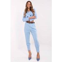 Love Lace Women's Elegant High Waist Sweatpants with Belt in Blue