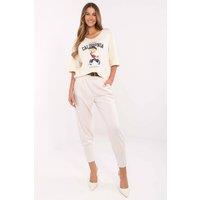 Love Lace Women's Elegant High Waist Sweatpants with Rib Cuffs in Beige
