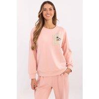 Love Lace Women's Heart Applique Round Neck Jersey Blouse in Pink