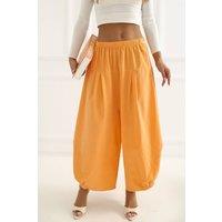Love Lace Women's Loose Fit Corduroy High Waist Trousers in Orange