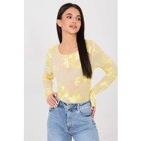 Love Lace Women's Elegant Embroidered Mesh Fitted Blouse in Yellow