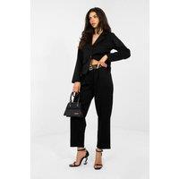 Love Lace Women's Viscose Elastane Tapered Sweatpants with Belt in Black