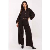 Love Lace Women's Soft Corduroy High Waist Wide Leg Belt Pants in Brown