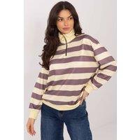 Love Lace Women's Striped Viscose Elastane Sweatshirt with Zip Neck in Beige