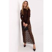 Love Lace Women's Elegant Pencil Maxi Dress With Lace Ruching in Brown