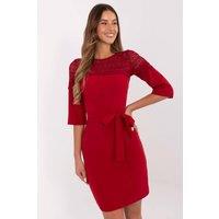 Love Lace Women's Elegant Lace Pencil Cocktail Dress with Belt in Red | Size: 42