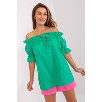 Love Lace Women's Short Sleeve Lace Blouse with Spanish Neck in Green | Size: Large/XL