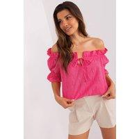 Love Lace Women's Short Sleeve Spanish Neckline Openwork Blouse in Pink | Size: S/M