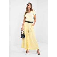 Love Lace Women's Fitted Cotton Elastane Round Neck Blouse in Yellow | Size: Large/XL