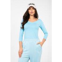 Love Lace Women's V Neck Stretch Cotton Blouse in Blue | Size: Large/XL