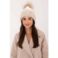 Love Lace Women's Winter Beanie Plaid Pom Pom Fleece Lined Knit Hat for Cold Days in Beige