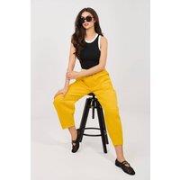 Love Lace Women's Corduroy Carrot High Waist Trousers with Belt in Yellow