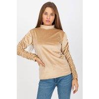 Love Lace Women's Velour Long Sleeve Creased Stand Collar Blouse in Beige
