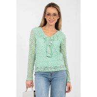 Love Lace Women's Elegant Lace Jabot Blouse for Formal Wear in Green