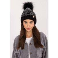 Love Lace Women's Plaid Fleece Lined Winter Beanie Soft Wool Blend with Pom Pom in Black
