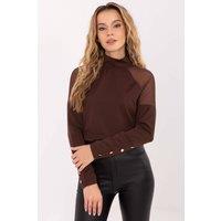 Love Lace Women's Elegant Long Sleeve Blouse with Mesh Shoulders in Brown