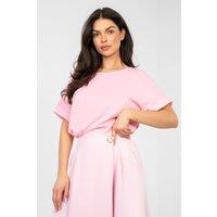 Love Lace Women's Classic Oversized Cotton Round Neck Blouse in Pink | Size: Large/XL