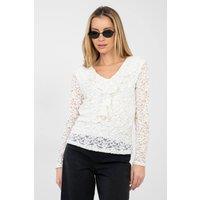 Love Lace Women's Elegant Lace Blouse with Jabot Detail in White