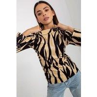 Love Lace Women's Patterned Velour Stand Collar Long Sleeve Blouse in Beige