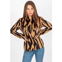 Love Lace Women's Velour Long Sleeve Stand Collar Blouse in Brown