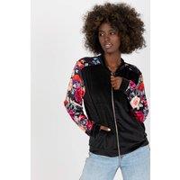 Love Lace Women's Velour Bomber Jacket With Floral Sleeves in Black | Size: Large/XL