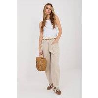 Love Lace Women's High Waisted Corduroy Carrot Pants with Belt in Beige