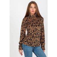 Love Lace Women's Velour Stand Collar Long Sleeve Pattern Blouse in Brown