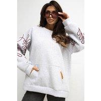 Love Lace Women's Embroidered Sleeve Cotton Elastane Sweatshirt in Grey