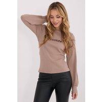 Love Lace Women's Embroidered Wide Stripe Cotton Blouse in Beige | Size: S/M