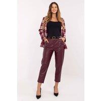 Love Lace Women's High Waist Faux Leather Trousers with Lining in Burgundy