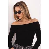 Love Lace Women's Fitted Cotton Elastane Blouse with Spanish Neck in Black | Size: S/M