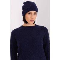 Love Lace Women's Warm Smooth Knit Winter Beanie Hat with Side Decorative Applique in Blue