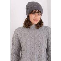 Love Lace Women's Warm Smooth Knit Winter Hat with Decorative Side Applique Trim in Grey